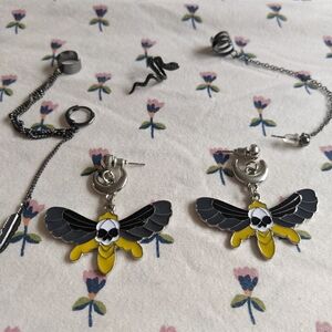 Death moth earrings & gun metal ear cuffs